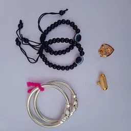 khushi traders silver kada Nazariya tabiz hanuman for New born baby childs 6pc 0-2 years Fabric, Mother of Pearl, Silver Anklet-picture-26