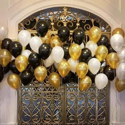 rozi decoration Solid Party Balloons Metallic HD for Birthday / Anniversary / Baby Shower - (Black, White and Gold) Pack of 50 (HD50-BWG) Balloon-picture-28
