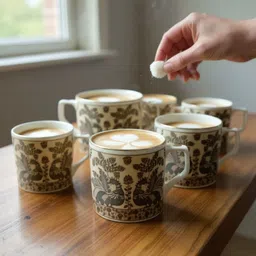 homekindle Pack of 6 Ceramic Set of 6 Handcrafted Ceramic Mug with Folk Art Peacock Design image 5