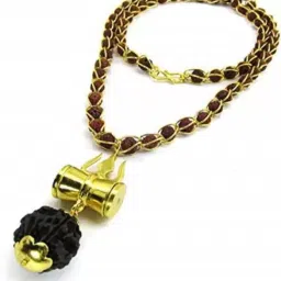 fashion bizz 5 Mukhi Rudraksha Mala With Brass Shiv Trishul & Damru image 1