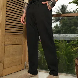 campus sutra Men Straight Fit Black Polyester Trousers image 2