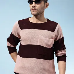 glitchez Men Striped Round Neck Pink Sweater-picture-18