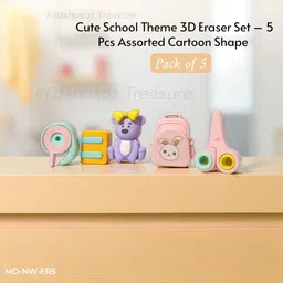 klidshusoz treasure Mix Cute School Theme 3D Eraser Set - 5 Pcs Assorted Cartoon Shape Non-Toxic Eraser-picture-26