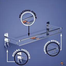 bzcarts Single Layer Multipurpose shelf | Bathroom Rack Shelf | Bathroom Accessories Stainless Steel Wall Shelf image 2