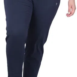 Women Regular Fit Dark Blue Cotton Blend Trousers-image-3