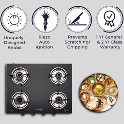 blowhot Jasper Auto Heavy Brass 4 Burner Stainless Steel Frame 2 Year Warranty Toughened Brass Automatic Gas Stove image 4