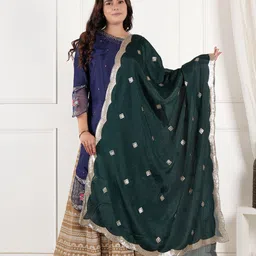 a r silk dupatta hub Art Silk Embroidered Dark Green Women Dupatta-picture-11