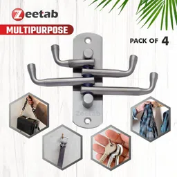 zeetab Stainless Steel Wall Mount Cloth Hanger, Adjustable 4 Pin Bathroom Wall Hanging Swivel Hook 4 image 4