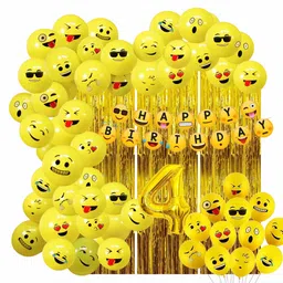 inispire2fashion Yellow Smiley Emoji Balloon Adorable 4th Birthday Theme Birthday Decoration Kit-picture-12