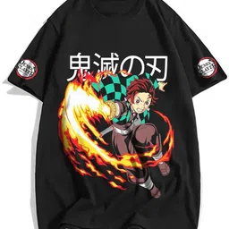 on trend Women Printed Round Neck Polyester Black T-Shirt-picture-11