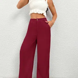 whisq Pack of 2 Women Regular Fit Brown, Maroon Cotton Blend Trousers image 4