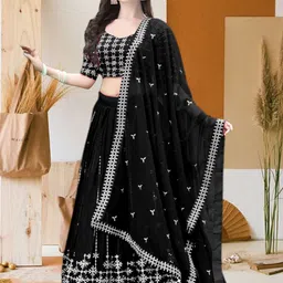 f plus fashion Embroidered Semi Stitched Lehenga Choli image 2