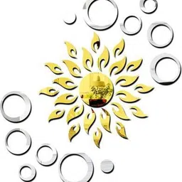 art vally 100 cm Sun golden with rings silver 2 set - 3D acrylic mirror wall stickers Pack of 37-picture-11