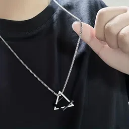 teeragaj Geometric Interlocking Triangle Square Pendant for Men and Women Silver Stainless Steel Locket-picture-20