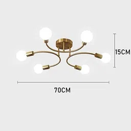 antiquity Chandelier E26 Brass Mid Century Modern Semi Flush Mount Ceiling 6-Light Chandelier Ceiling Lamp image 3