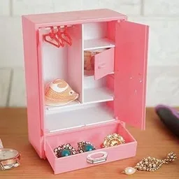 subhan Plastic Wardrobe Toy for Kids with Double Door Almirah and 1 Drawer Hangers pink image 2