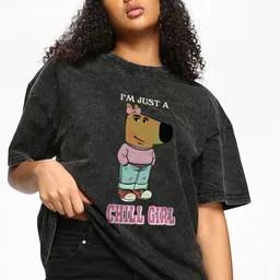 Oversized Women Graphic Print Round Neck Pure Cotton Black T-Shirt-image-60