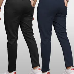 vebnor Pack of 2 Men Regular Fit Black, Blue Lycra Blend Trousers image 2