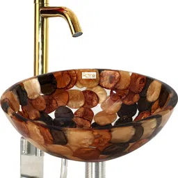 actino Table Top Designer Premiem Counter Top Wash Basin Oval Gold Multicolor_12 x 12 Table Top Basin image 2