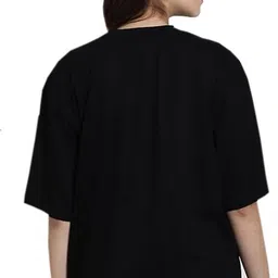 sr fashion Women Printed, Typography Round Neck Cotton Blend Black T-Shirt image 2