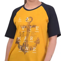 shaun Women Self Design Round Neck Cotton Blend Yellow T-Shirt-picture-35