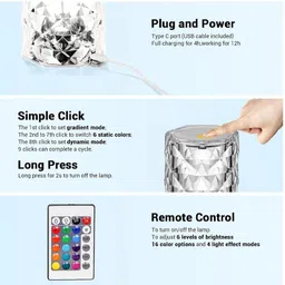 action pro Crystal table Lamp with 16 Colors,RGB Night Light with USB & Remote Control Table Lamp image 3