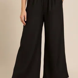 4k fashion Women Relaxed Black Viscose Rayon Trousers-picture-26