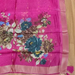 joshi fashion Organza Graphic Print Pink Women Dupatta image 4