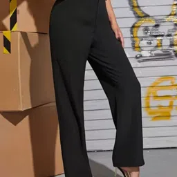 miss balika Women Regular Fit Black Cotton Blend Trousers image 3