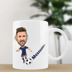 pugaroo by prashant arts Messi Caricature Printed White Ceramic Coffee | Gift for Football Fans Ceramic Coffee Mug image 1