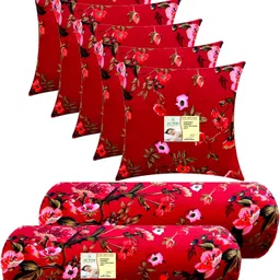 actos Combo Set Of 5 Cushion And 2 Microfibre Floral Bolster Pack of 7-picture-36