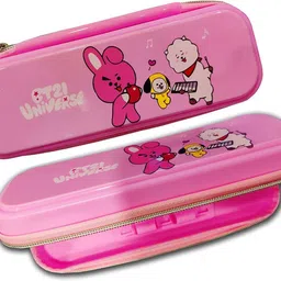 saputra BTS TEAM Pencil Pouch for Kids School Stationery Pouch Zipper Closer Hard Pouch Silicone Material Cute Pencil Pouch BT-21 Pouch Return Gift Set (PINK) Art Plastic Pencil Box image 4