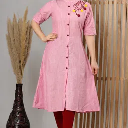 heartloom Women Embroidered Pure Cotton A-line Kurta-picture-23