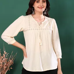 akiko Casual Regular Sleeves Embroidered Women White Top-picture-17