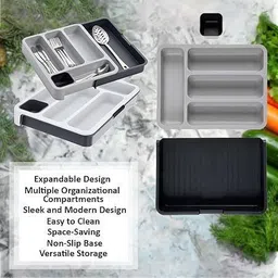 sukhad Cutlery Kitchen Rack Expandable Cutlery Storage Drawer Tray Spoon Grey Plastic image 4