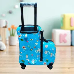 pollo klassik Small Cabin Suitcase (43 cm) 4 Wheels - Doraemon Print Ride On Trolley Bag for Kids 2in1 Ride on Bag With TSA Lock - Blue image 2