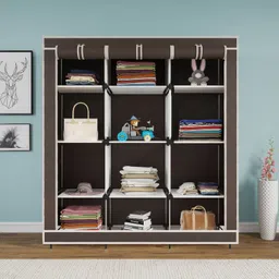 furnigully W 88150 Brown Cloth Rack Storage Organizer Shelves Almirah PP Collapsible Wardrobe-picture-20