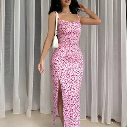 thecozynest Women Bodycon Pink Ankle Length Dress-picture-45