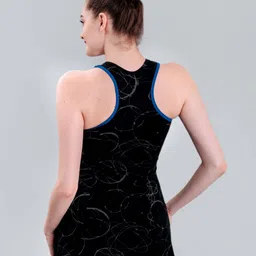 keepfit Women's Printed Racerback Padded swimsuit frock Style top and boyshorts Printed Women Swim-dress Black Swimsuit image 2