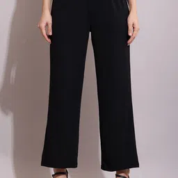 sqew Women Loose Fit Black Polyester Trousers-picture-26