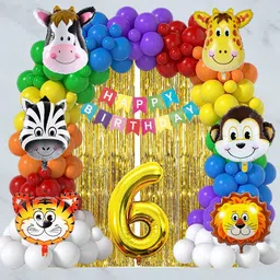 aniloons Multicolor Jungle Theme Decoration Kit - 6YR Happy Birthday Celebration-picture-27
