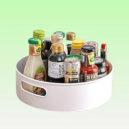 uvayen Plastic circular Turning Container Plate – Apartment & Pantry Storage Basket image 1