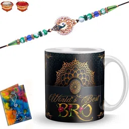 dreamlivproducts Bracelet R-118-RL Gold Finish Rakhi, Mug, Greeting Card, Chawal Roli Pack Set-picture-13