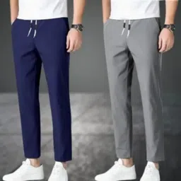 kashmiri threading Pack of 2 Men Solid Blue, Grey Track Pants-picture-25