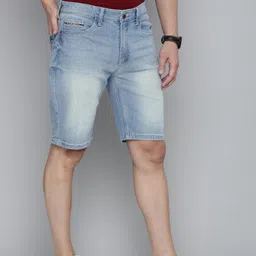 the indian garage co. Solid Men Blue Denim Shorts image 2
