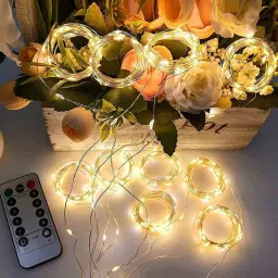 homesake 300 LEDs Warm White 2 Mtrs 8 Mode Copper Curtain Fairy String Light image 1