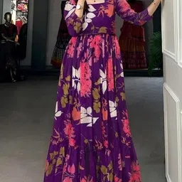 shandhya Floral Print Cotton Linen Stitched Anarkali Gown-picture-39