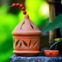 siddhi terakota Hanging Lamp Mandir -Terracotta Collection Clay mitti Diya Terracotta (Pack of 2) Hanging Diya Set image 5