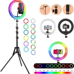 shipsify 12 Inch RGB Ring Light with Adjustable Tripod Stand and Phone Holder Ring Flash image 3
