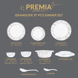 larah by borosil Pack of 37 Opalware Premia Grandeur Dinnerset for Family of 6, Crockery Set for Dining & Gifting Dinner Set image 3